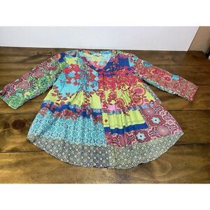 Orientique naturally Australian Pleated Patchwork Button Down Tunic Pockets L